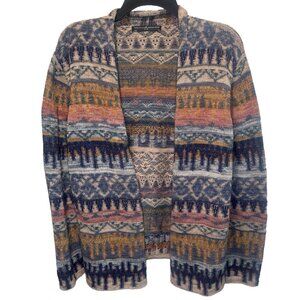 Peruvian Connection Multicolor Aztec Open Front Pima Cotton Cardigan Sweater M